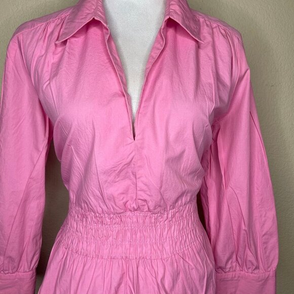 Zara Women's Cotton Poplin Pink Long Sleeve Shirt Dress Barbiecore Plus Sz XL - Picture 3 of 12